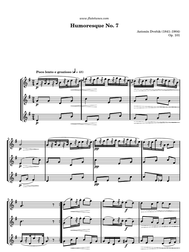 Dvorak Humoresque No 7 Flute Sheet Music