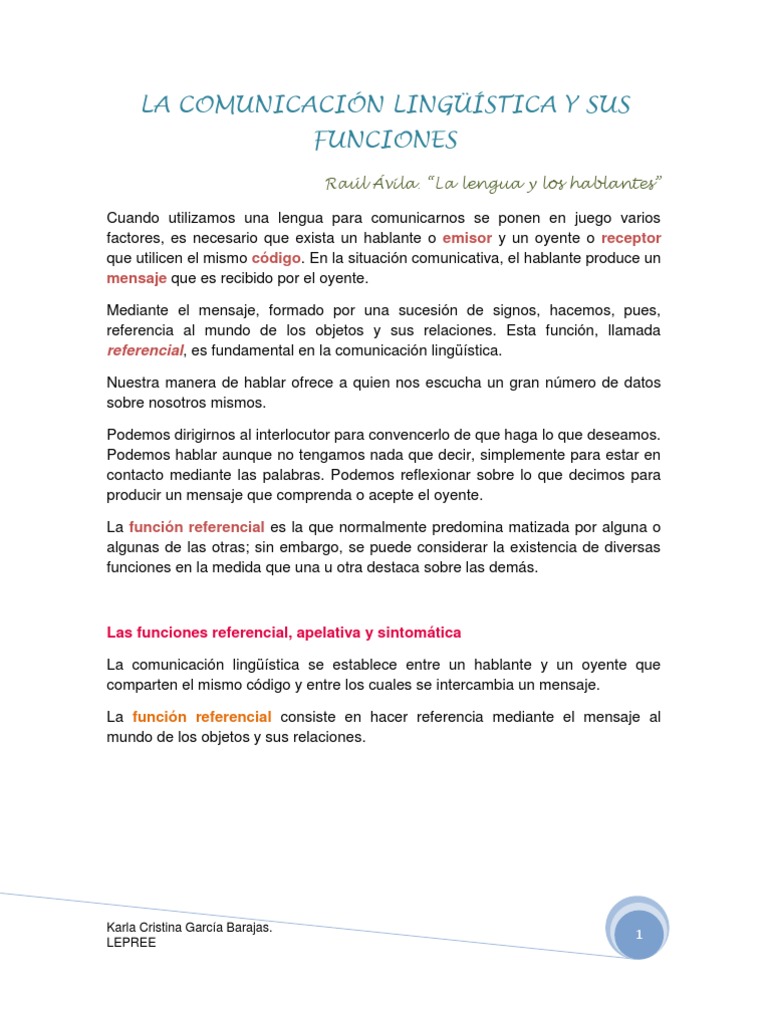 Funciones de la Comunicación Lingüística | PDF | Lingüística | Comunicación
