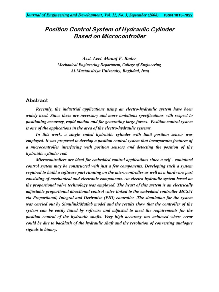 Hydraulic Cylinder Position Control System | PDF | Control System ...