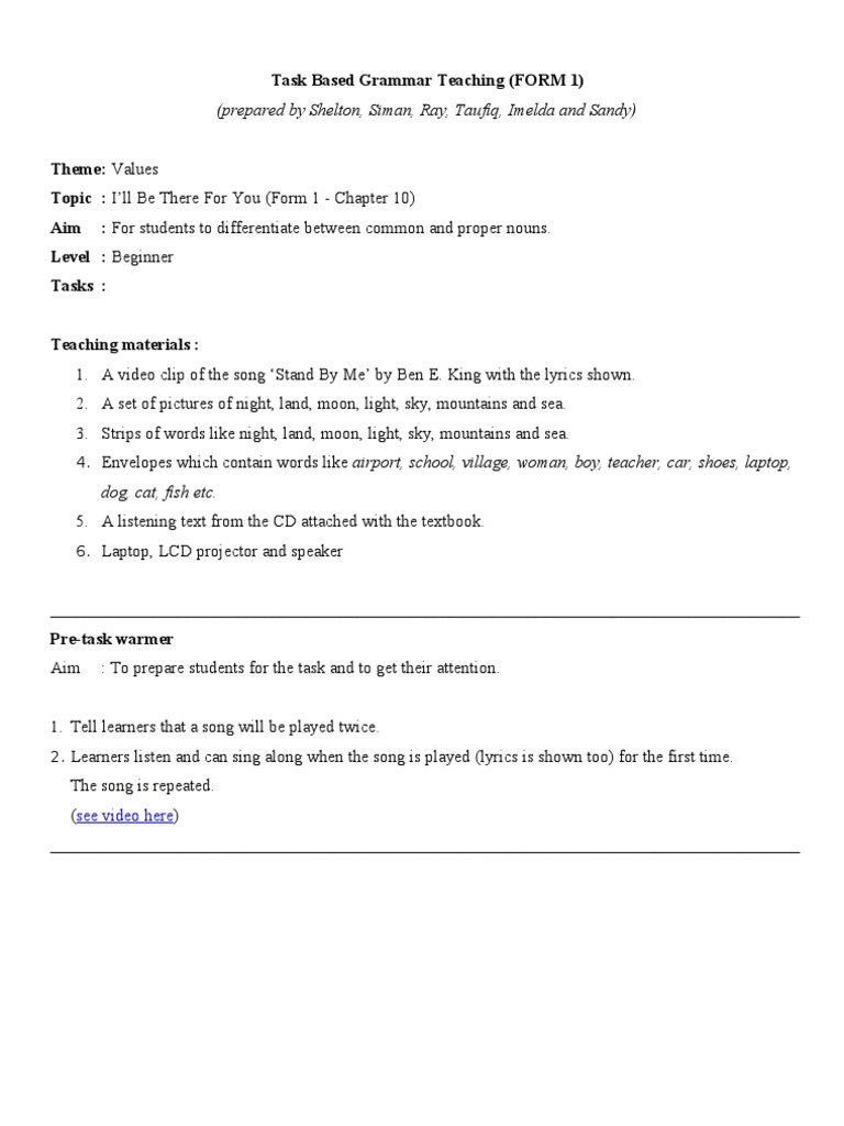 Task-Based Grammar: Nouns for Beginners | PDF | Lesson Plan | Semiotics