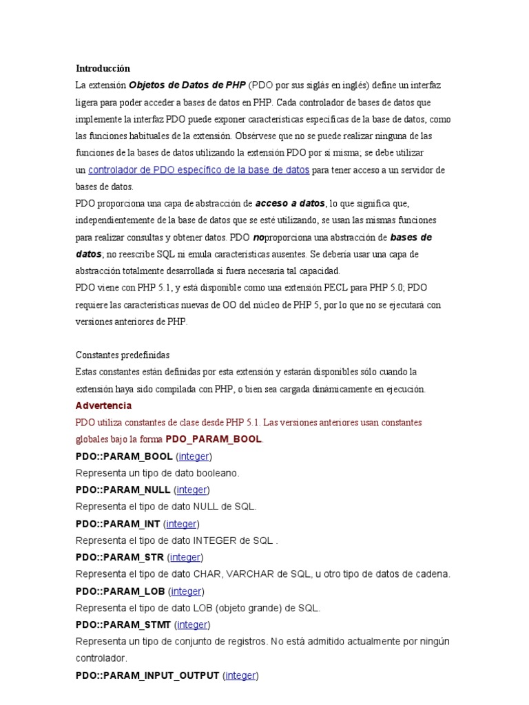 Ejemplo de uso de PHP PDO y ODBC | PDF | SQL | Bases de datos