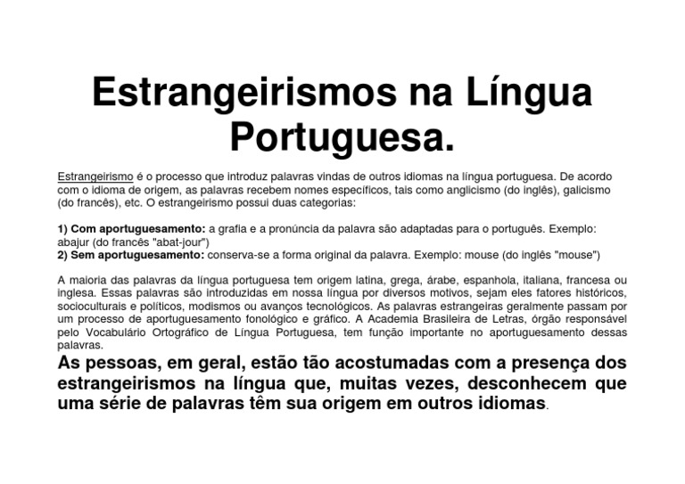 Estrangeirismos Na Língua Portuguesa | PDF