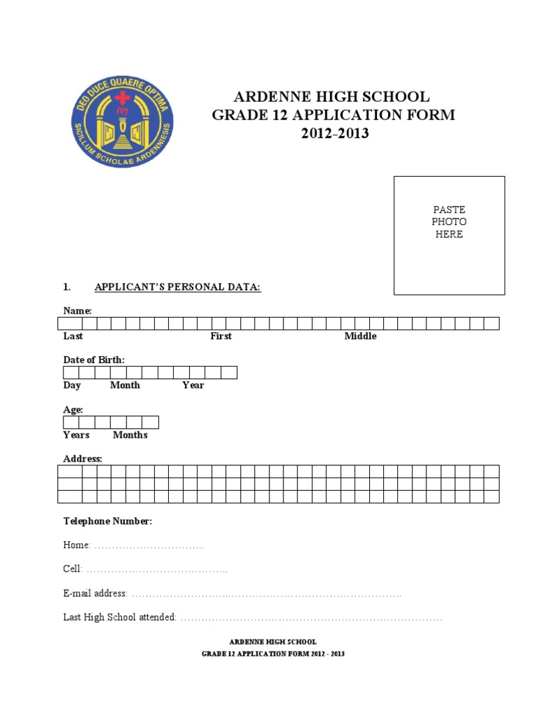 Ardenne High School Grade 12 Application | PDF | Test (Assessment ...