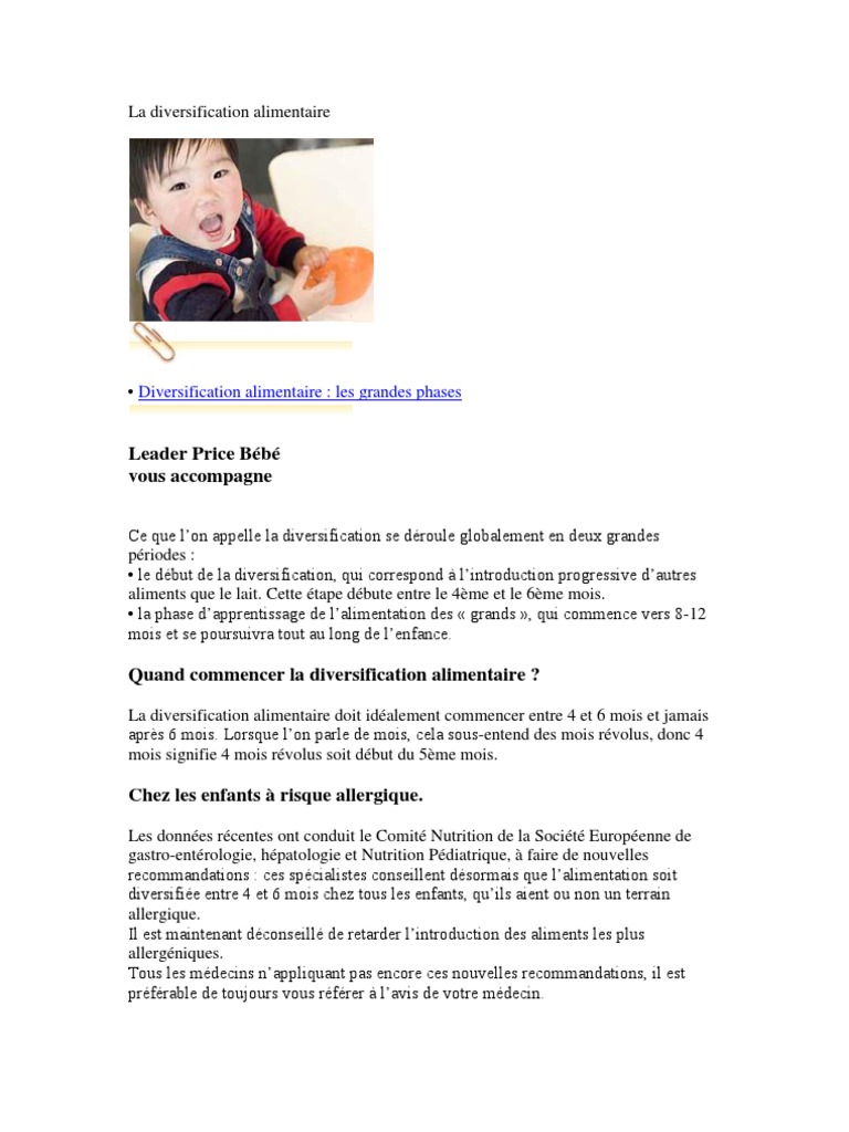 La Diversification Alimentaire Allergie Alimentaire Allergie