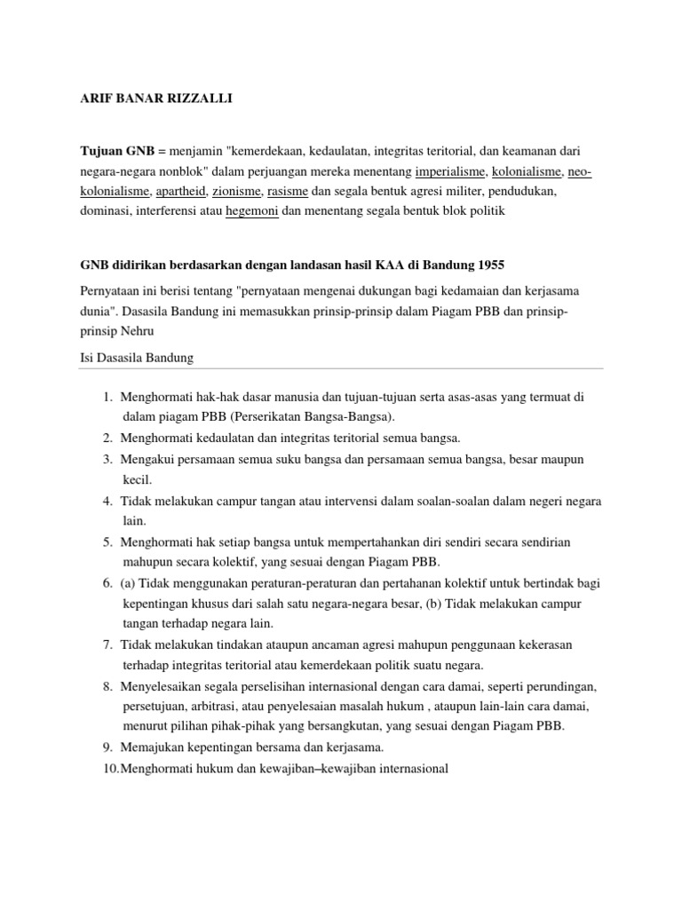 Perkembangan Gerakan Non Blok