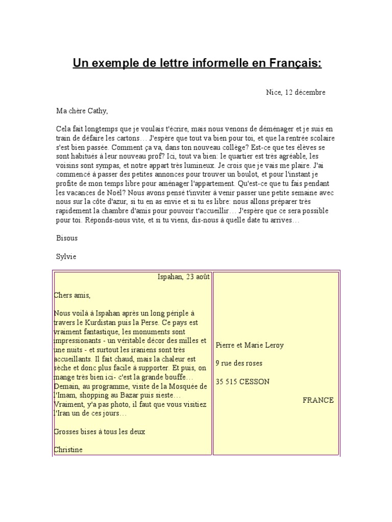 Un Exemple de Lettre Informelle, Formelle en Français | PDF
