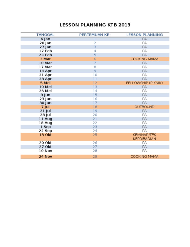 2013 Lesson Planning Schedule | PDF