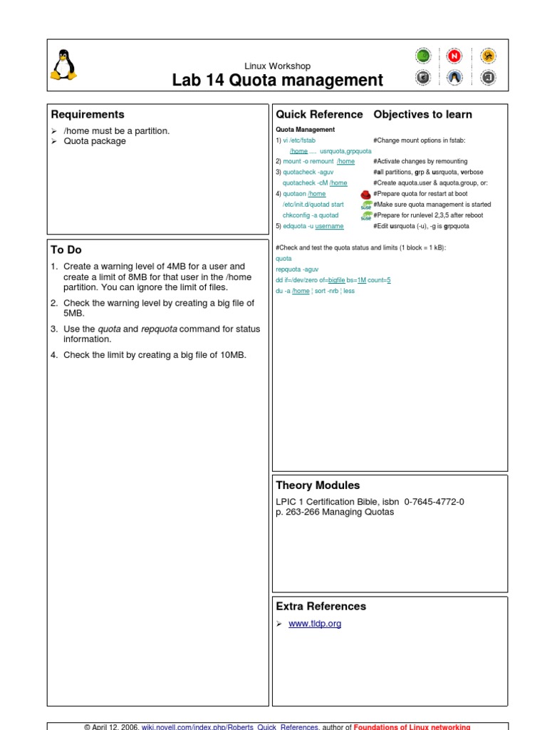 Linux Lab 14 Quota Management | PDF | System Software | Operating ...