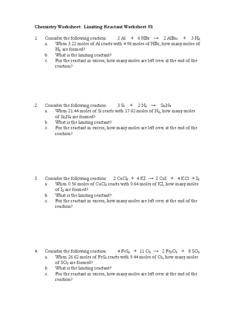 worksheet Limiting Reactants Worksheet practice 2 mole unit units of measurement
