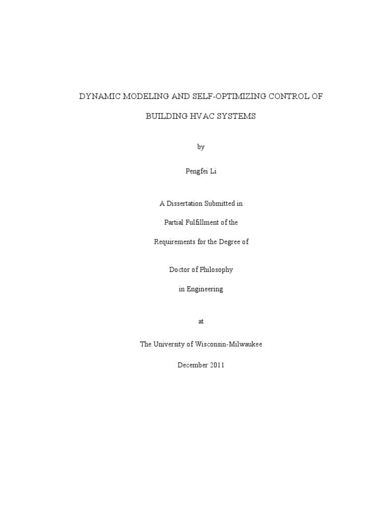 Dynamic Modeling and Self-Optimizing Control of Building HVAC Systems ...