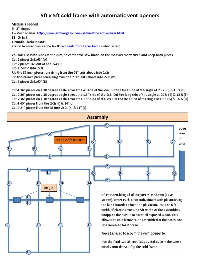 How to build Cold Frames with auto Vent openers