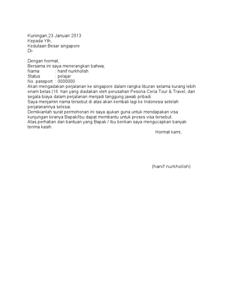 Contoh Surat Ke Kedutaan Australia