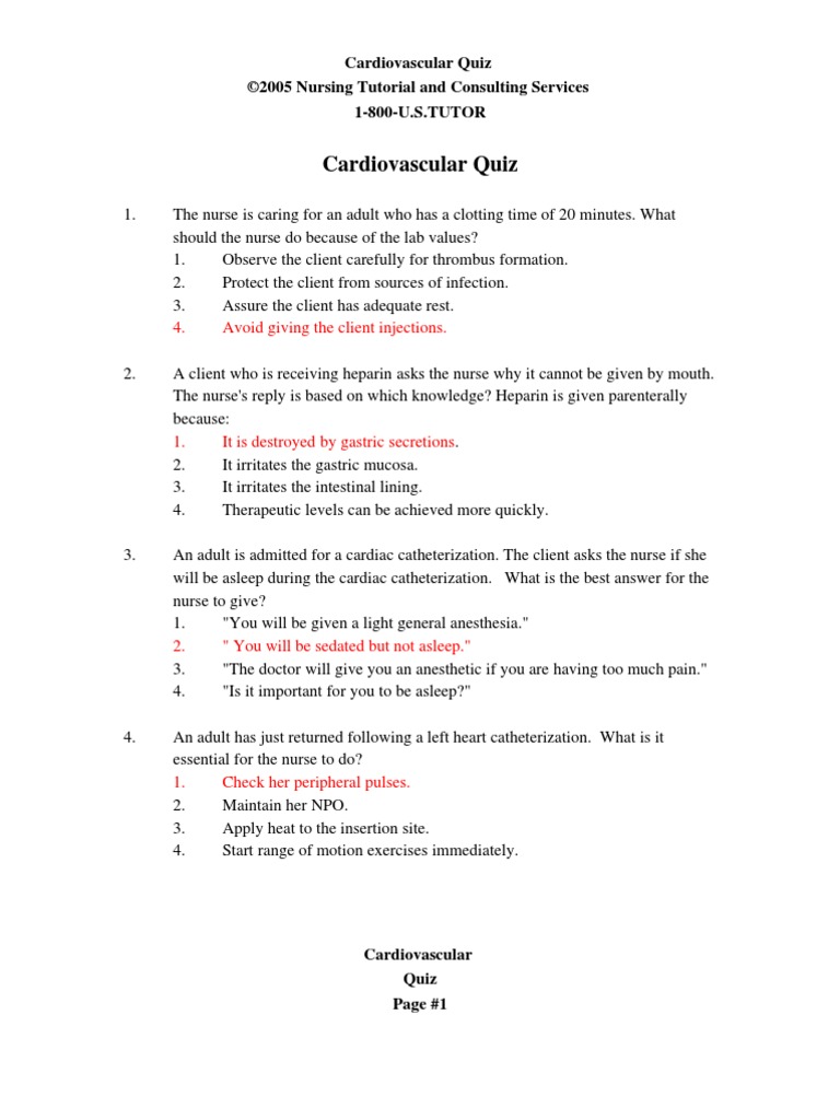 Cardio Quiz Heart Circulatory System
