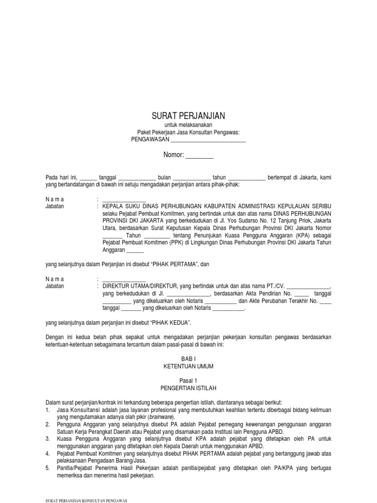 Contoh Kontrak Pengawasan SURAT PERJANJIAN KONSULTAN PENGAWAS 6.