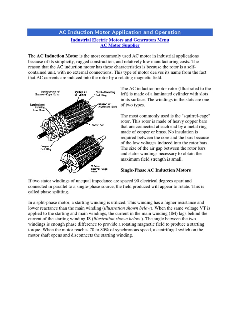 AC Induction Motor Application and Operation | PDF