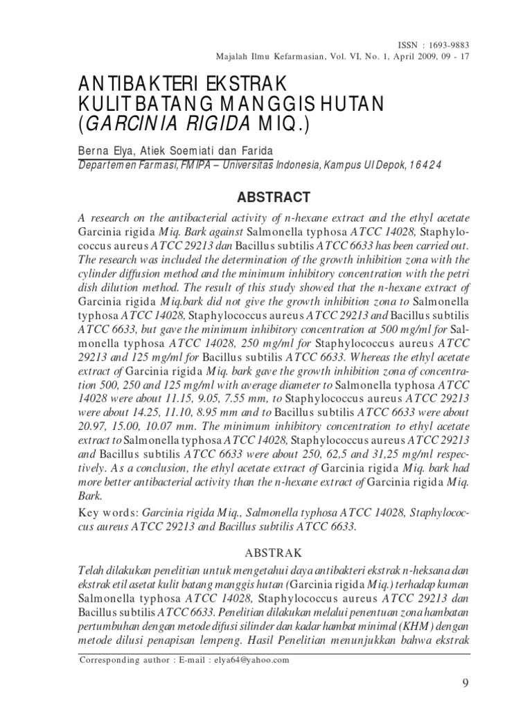 Antibacterial Activity of Garcinia Rigida Extract | PDF