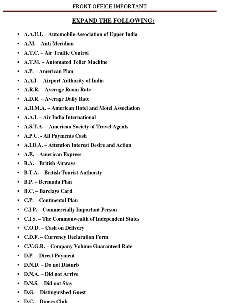 Front Office Important PDF Hotel Baggage