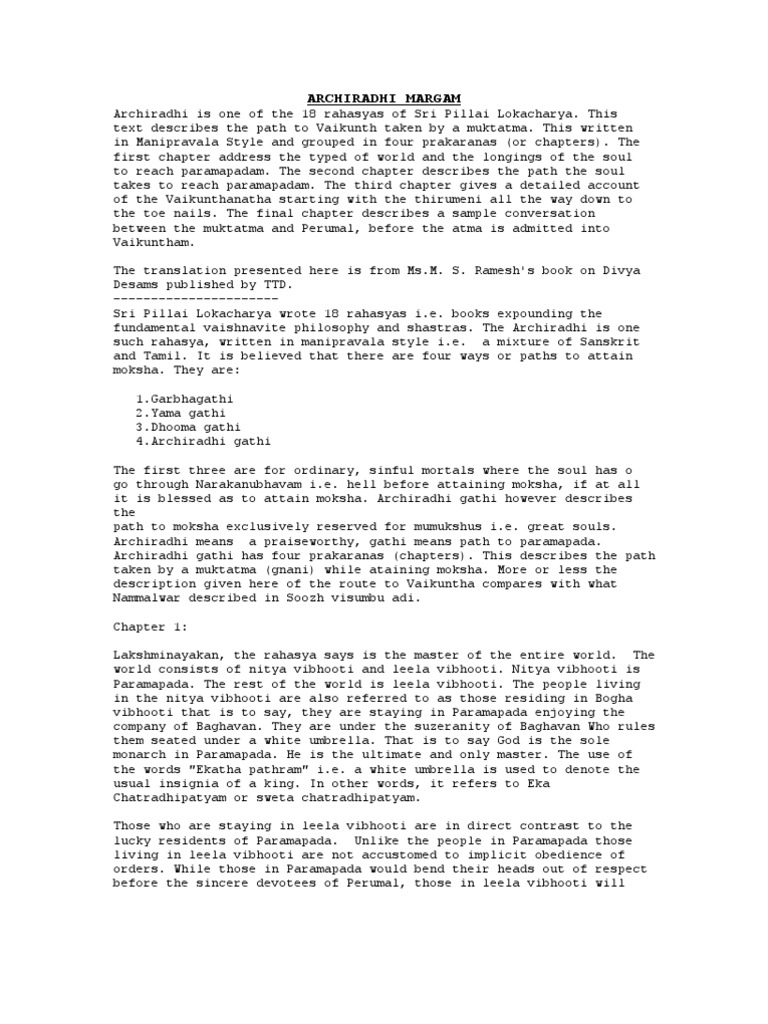 Archiradhi Margam: Path to Moksha | PDF | Bhakti | Moksha