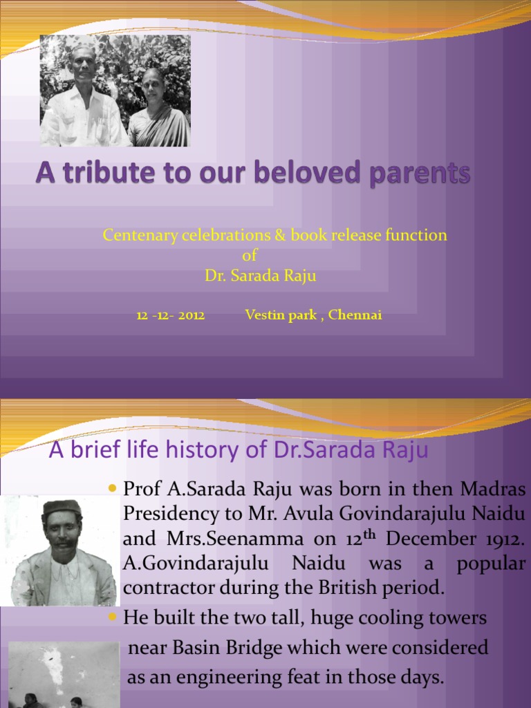 Centenary Celebrations & Book Release Function of Dr. Sarada Raju | PDF ...