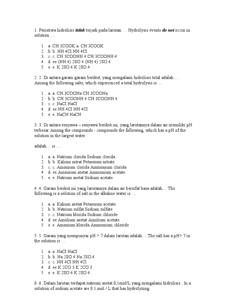 Soal Hidrolisis Kimia Pdf