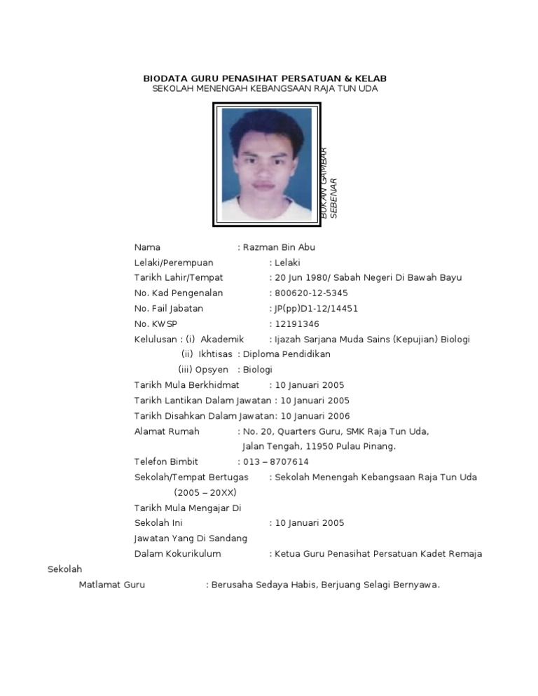 1 6 Biodata Guru Penasihat Pdf