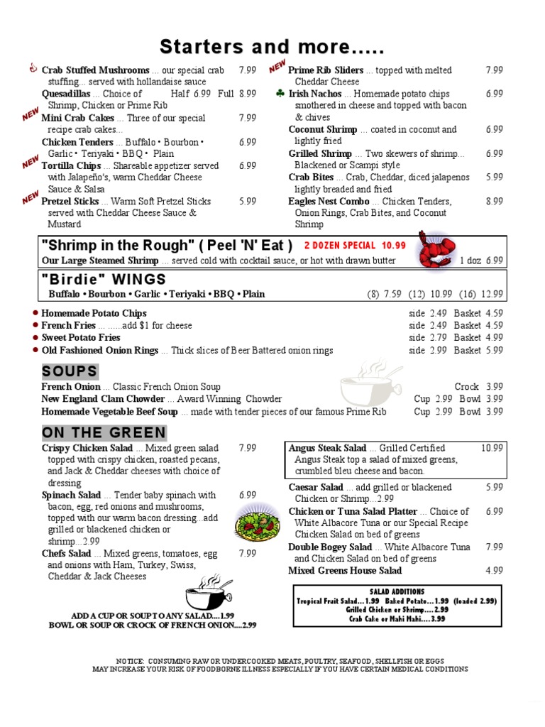 Eagles Nest Restaurant Lunch Menu Salad Hamburgers