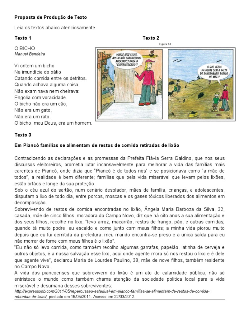 Proposta de Produção de Texto 8° Ano Integrada | PDF | Desperdício