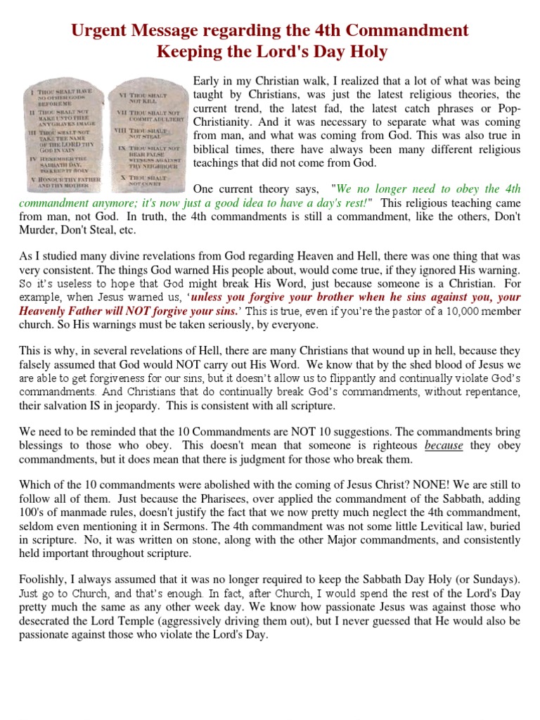 Urgent Message Regarding The 4th Commandment Keeping The Lord S Day