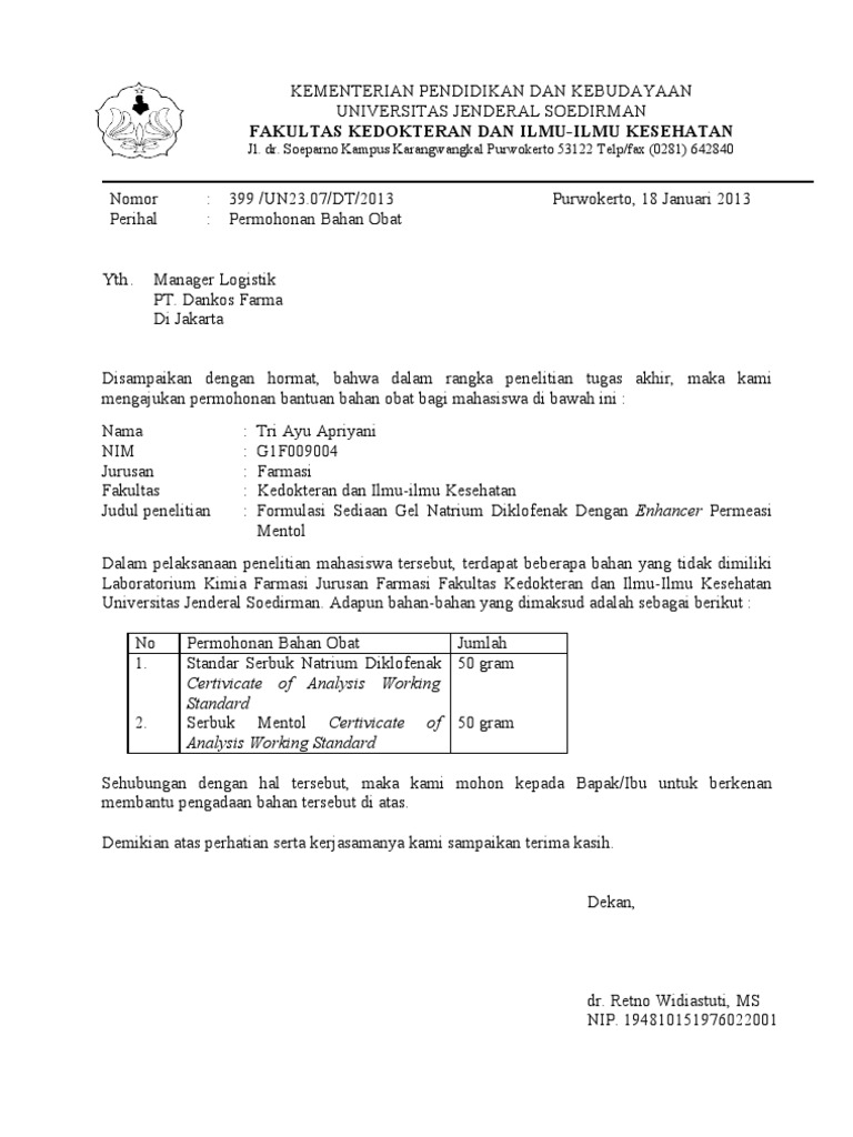 Surat Permohonan Bahan Penelitian