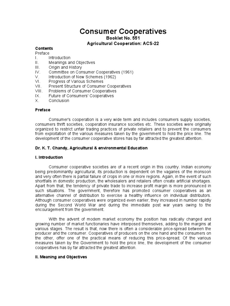 Consumer Cooperatives Booklet No. 551 Agricultural Cooperation ACS22