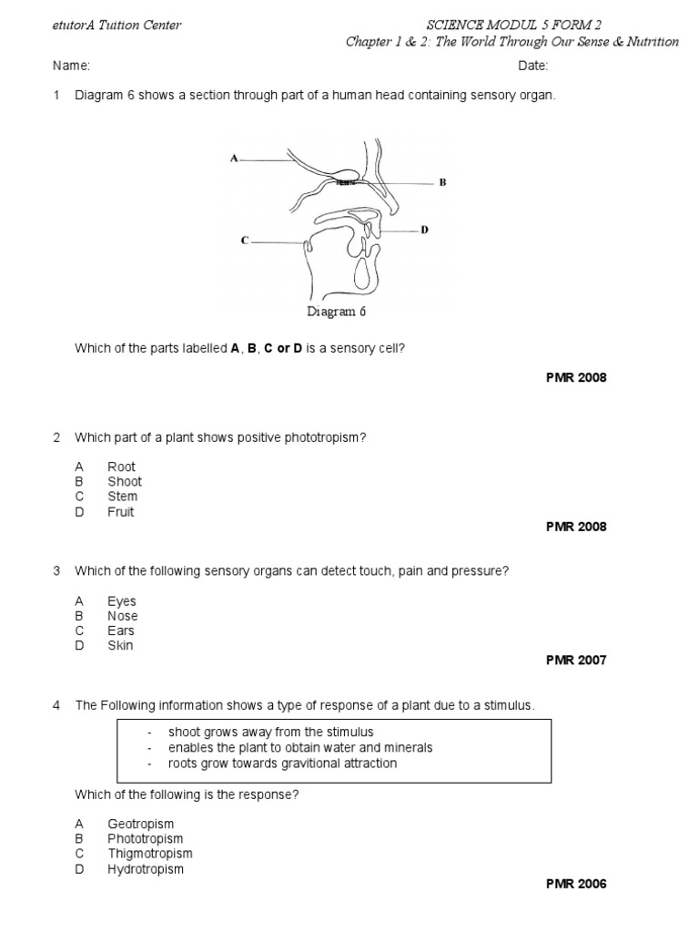 Soalan sains tingkatan 1 bab 1  Stimulus (Physiology 
