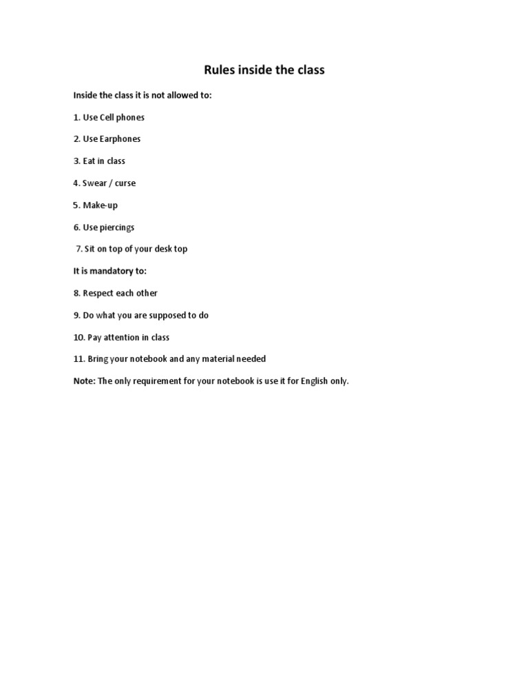 Rules Inside The Class | PDF