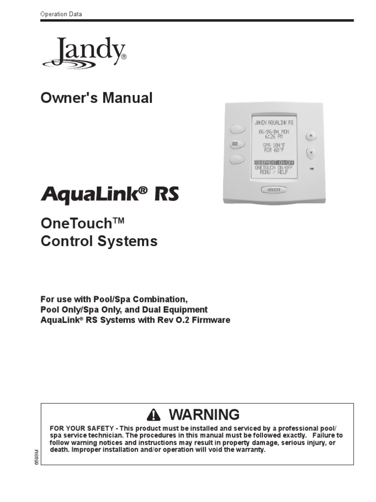 Jandy Aqualink RS Owners Manual PDF Hyperthermia Hvac