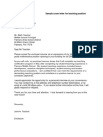 Sample Cover Letter For Teaching Position