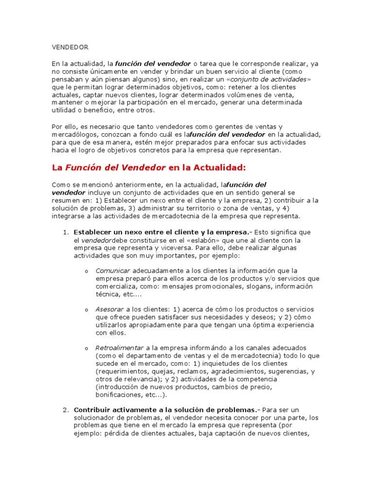 Funciones de Un Vendedor | PDF | Marketing | Cliente