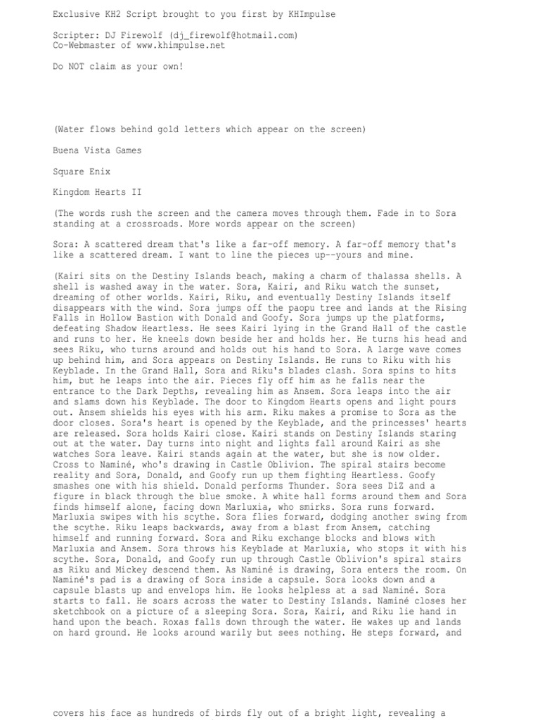 Kingdom Hearts II Exclusive Script | PDF | Sports | Leisure