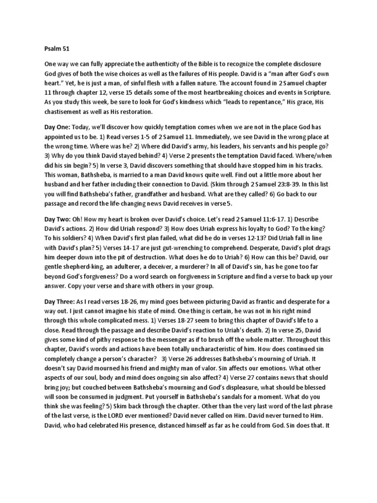 Psalm 51 | PDF | David | Repentance