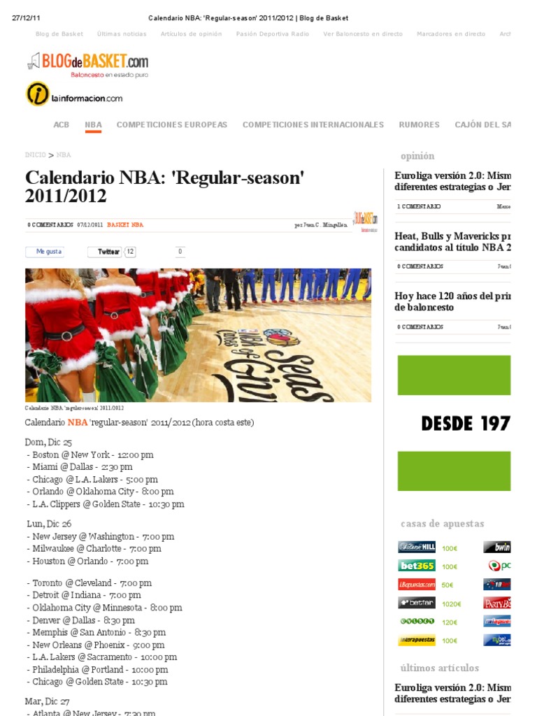 NBA Regular Season Schedule 2011/12 | PDF | Los Angeles Lakers ...