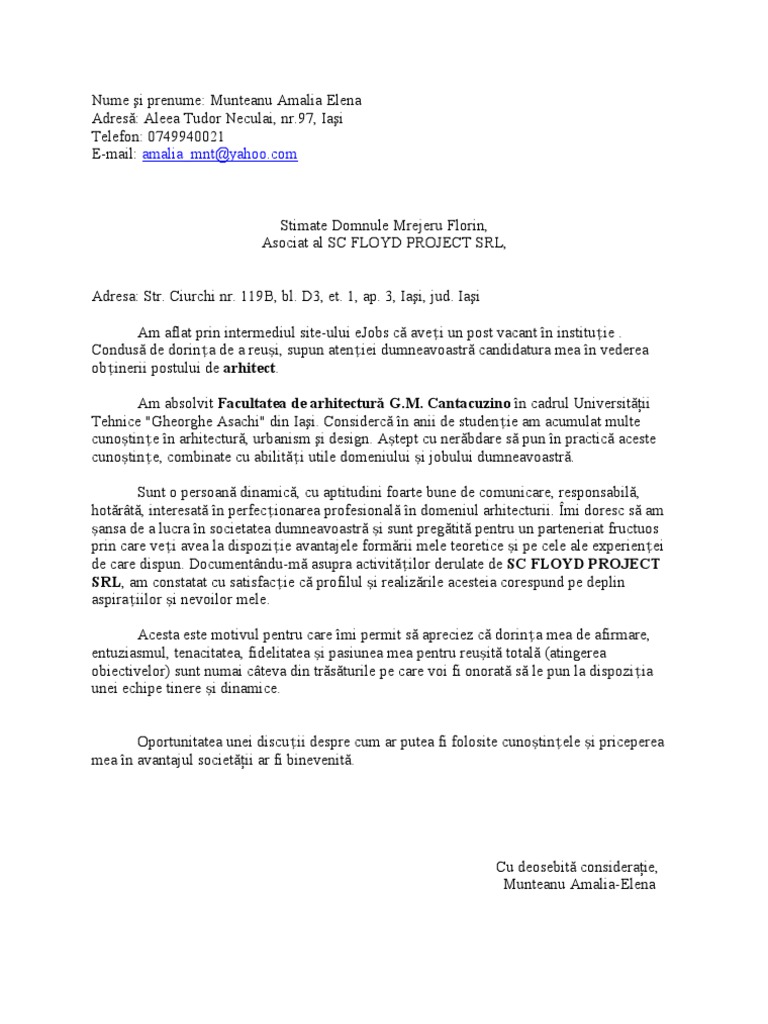 Scrisoare de Intentie