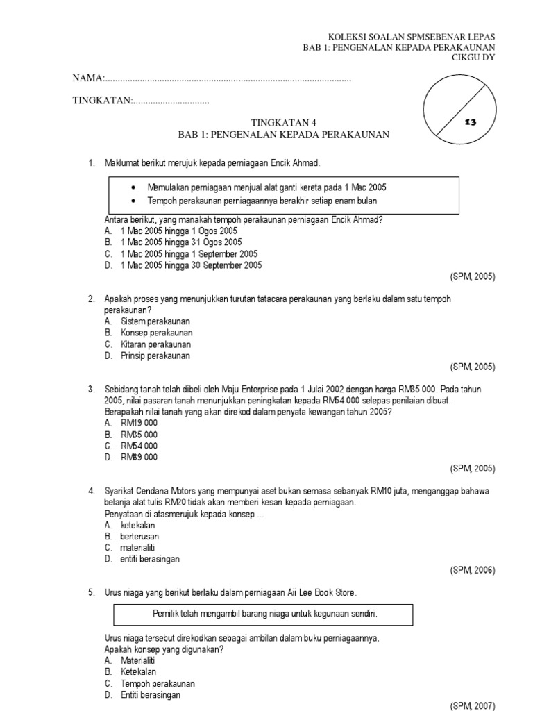 Koleksi Soalan Prinsip Perakaunan Tingkatan 5 Indeday Q