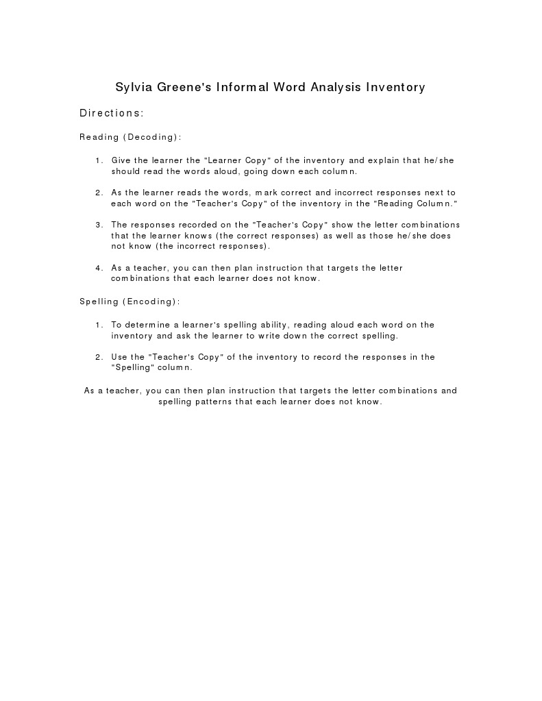 Word Analysis Inventory | PDF | Career & Growth | Foreign Language Studies
