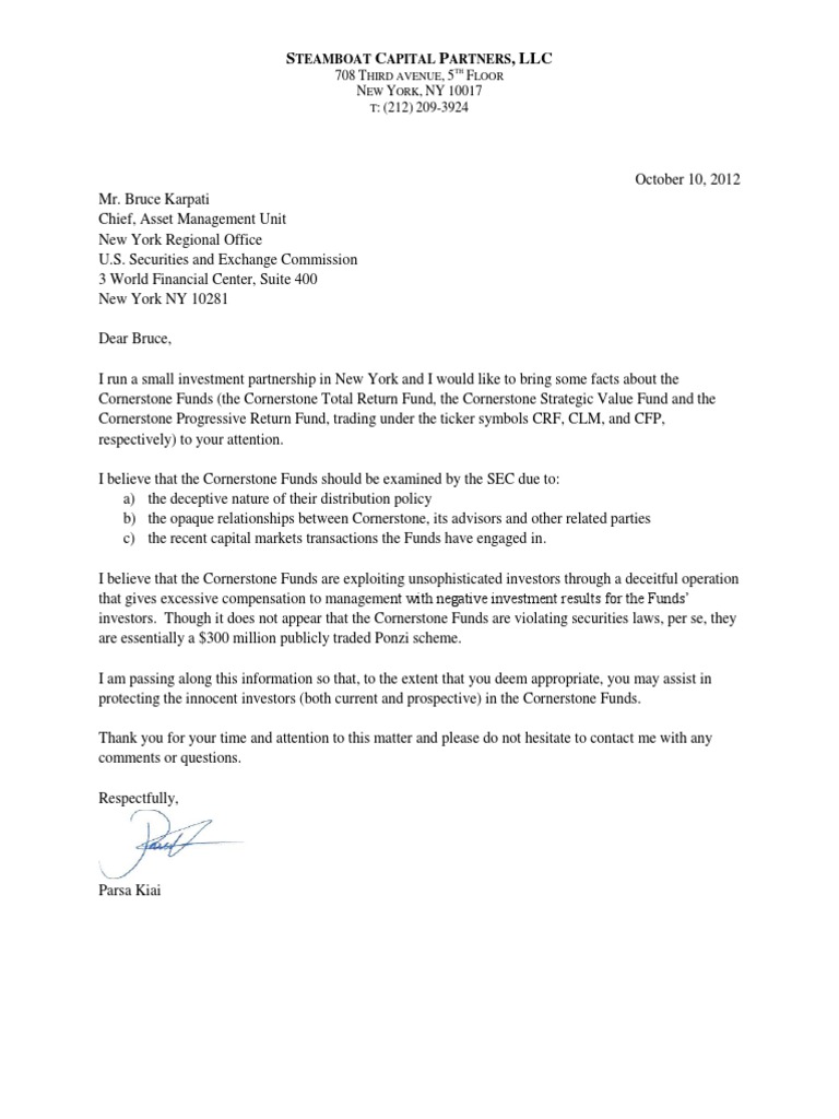 Cornerstone Letter To SEC | PDF | Business | Law