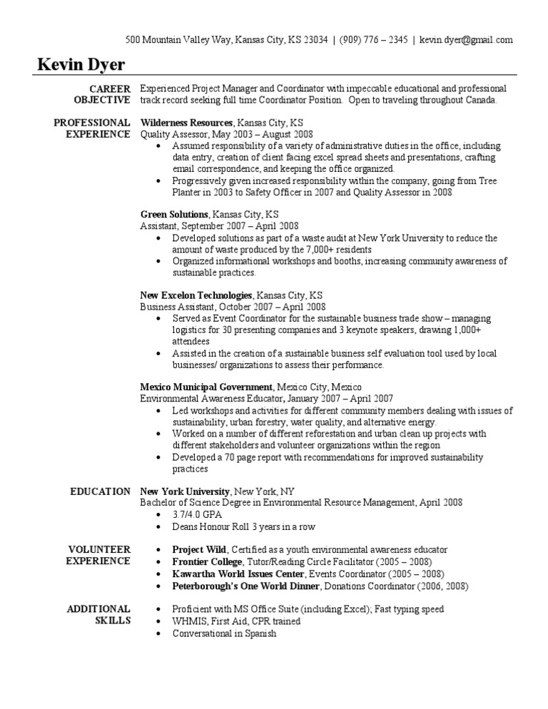 Quality Assessor Resume Sample | Sustainable Business | Sustainability