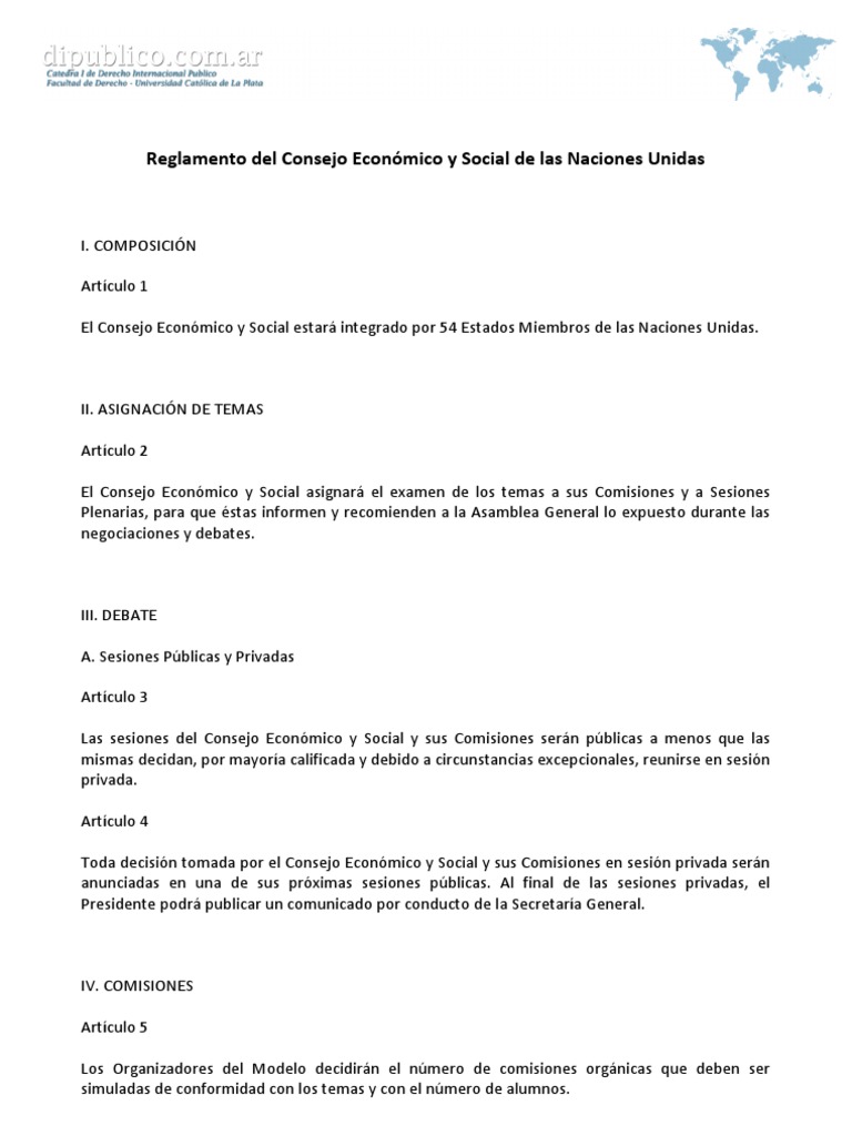 Reglamento del Consejo Económico y Social | PDF | Votación | Naciones ...