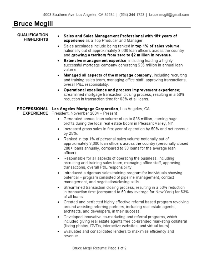 Mortgage Broker Resume Sample Mortgage Loan Sales