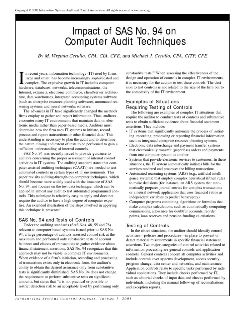 Impact of SAS No. 94 On Computer Audit Techniques | PDF | Financial ...
