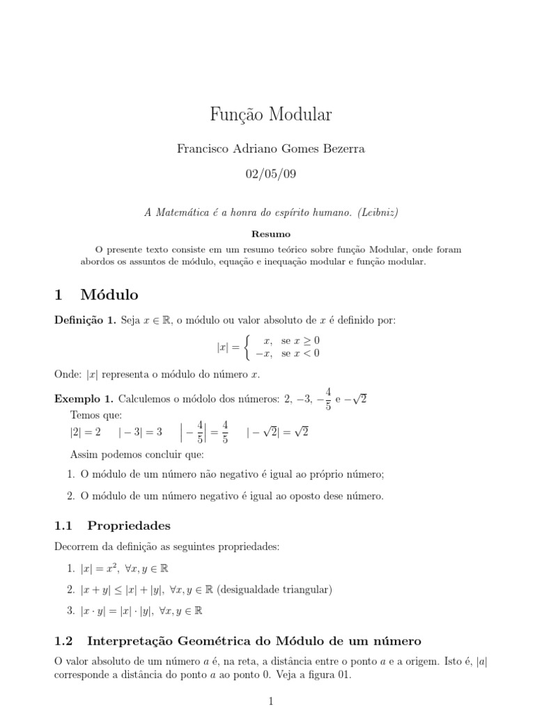 Função Modular | PDF | Ensino de Matemática | Analise matemática