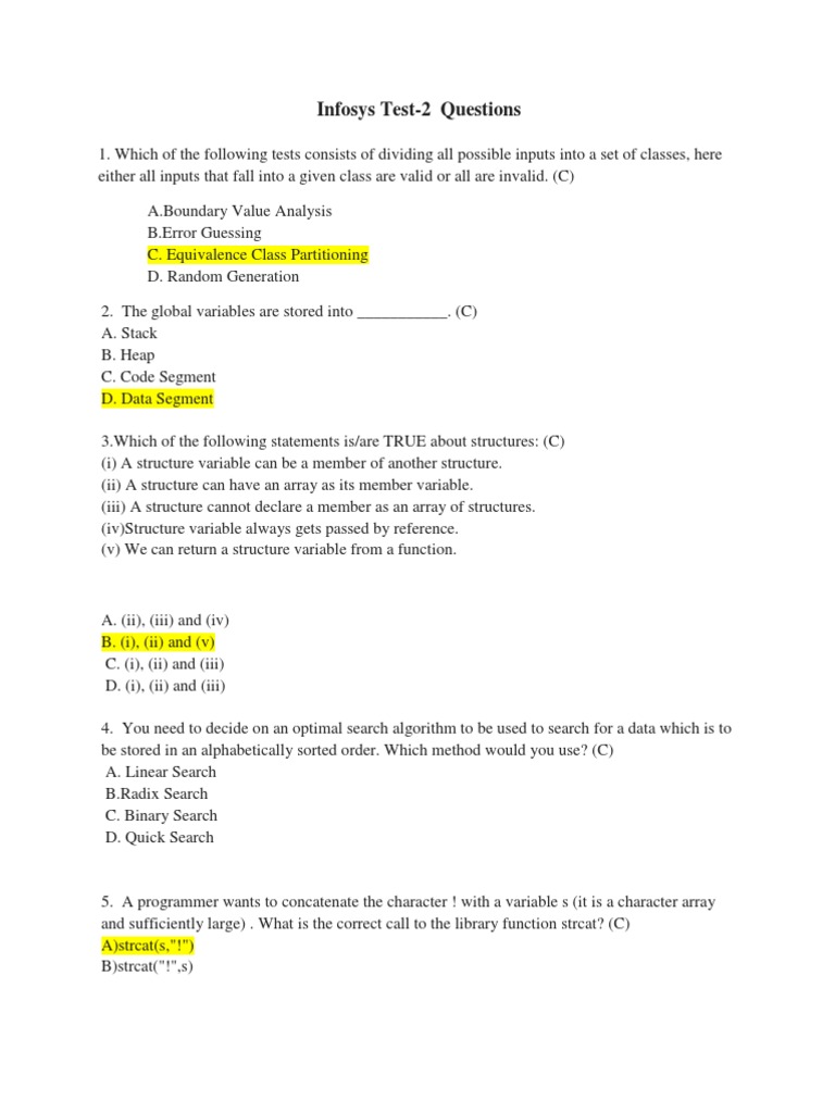 Infosys Test 2 Questions PDF Method Computer Programming Class 