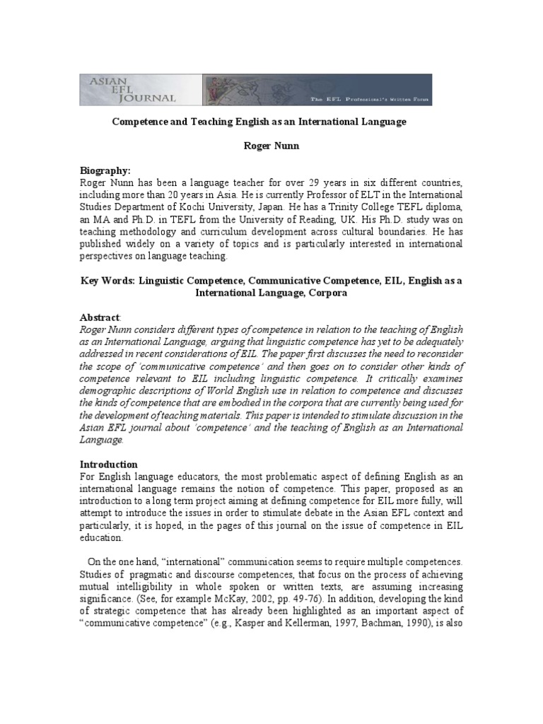 Competence And Teaching English As An International Language - 
