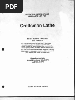 Craftsman 109 lathe manual pdf